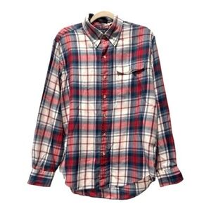 Hathaway Vintage Plaid Button Down Shirt Men’s L Red Blue Cotton Twill
